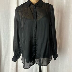 J Crew Button Up Shirt Blouse Black Sheer Organza With Camisole Size 8 BU667